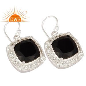 Boucles d'oreilles pendantes à crochet en topaze noire, Onyx et blanche, bijoux en argent Sterling 925, vente en gros - Product Image 2