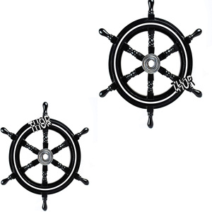 18\" Nautical Boat Wooden Ship Wheel Black Pirate's Maritime Home <b>Wall</b> <b>Decor</b> Handcrafted Round Model with Brass Center Gift - Product Image 5