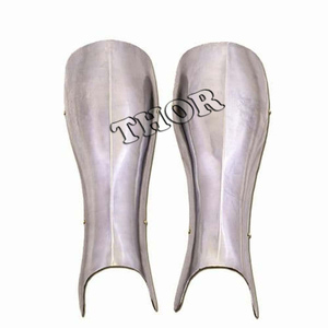 Medieval Warrior Leg Guard Armor <b>Silver</b> Finish Steel and Leather Strip Halloween Costume with UV <b>Printing</b> Plated Technique - Product Image 5