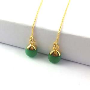 Pendientes con abalorio de ópalo azul, aretes de hilo de oreja delicada, regalo para ella - Product Image 2