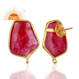 Latest <b>Fashionable</b> 2026 Gold Plated Natural Red Aventurine Quartz Gemstone <b>Stud</b> <b>Earring</b> For Custom Design Jewelry Manufacturer - Product Image 3