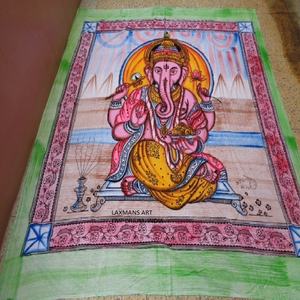 New Lord Ganesha Multi Colours Cotton Hand Painted <b>Queen</b> <b>Size</b> Bed <b>Sheets</b>/ Wall Hangings Wholesale Supplier From India - Product Image 1