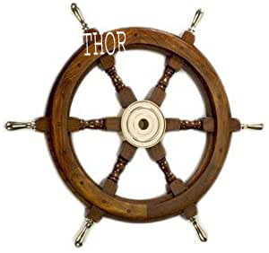 Volante de barco de madera de 24 pulgadas, mango de latón náutico de pirata, decoración para el hogar, Vintage - Product Image 4