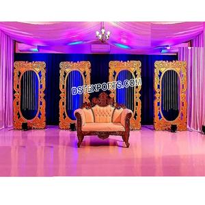 Modern Wedding Stage Backdrop Decor with <b>Gold</b> <b>Medallions</b> Fiberglass Frame Panels for Event Photography - Product Image 1