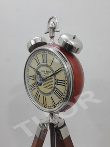 Decorative Table Clock Chrome Finishes Brown Clock on Tripod Wood Stand Office School Leather Table Clock Study Room Home Decor - Product Image 2