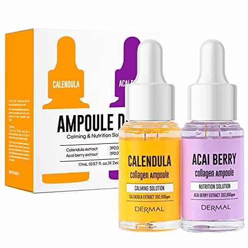 Dermal Korea Ampoule Calendula Facial Serum and Acai Berry Serum 17ml*2/Case for Skin Soothing Vitalizing and Moisturizing