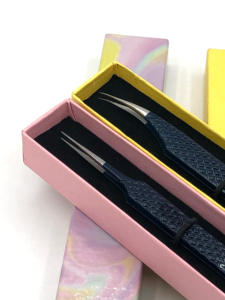 Professionnel nouveau Pro droite minuit poudre revêtement acier inoxydable Extension de cils pince à épiler pointe arrondie Instruments de beauté - Product Image 6