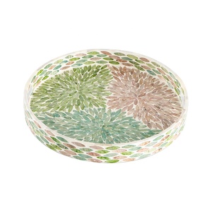 Plateau de service à manger en mosaïque ronde, pour la table basse avec incrustation de perles, décoratifs pour fleurs multicolores, 12 pièces - Product Image 1