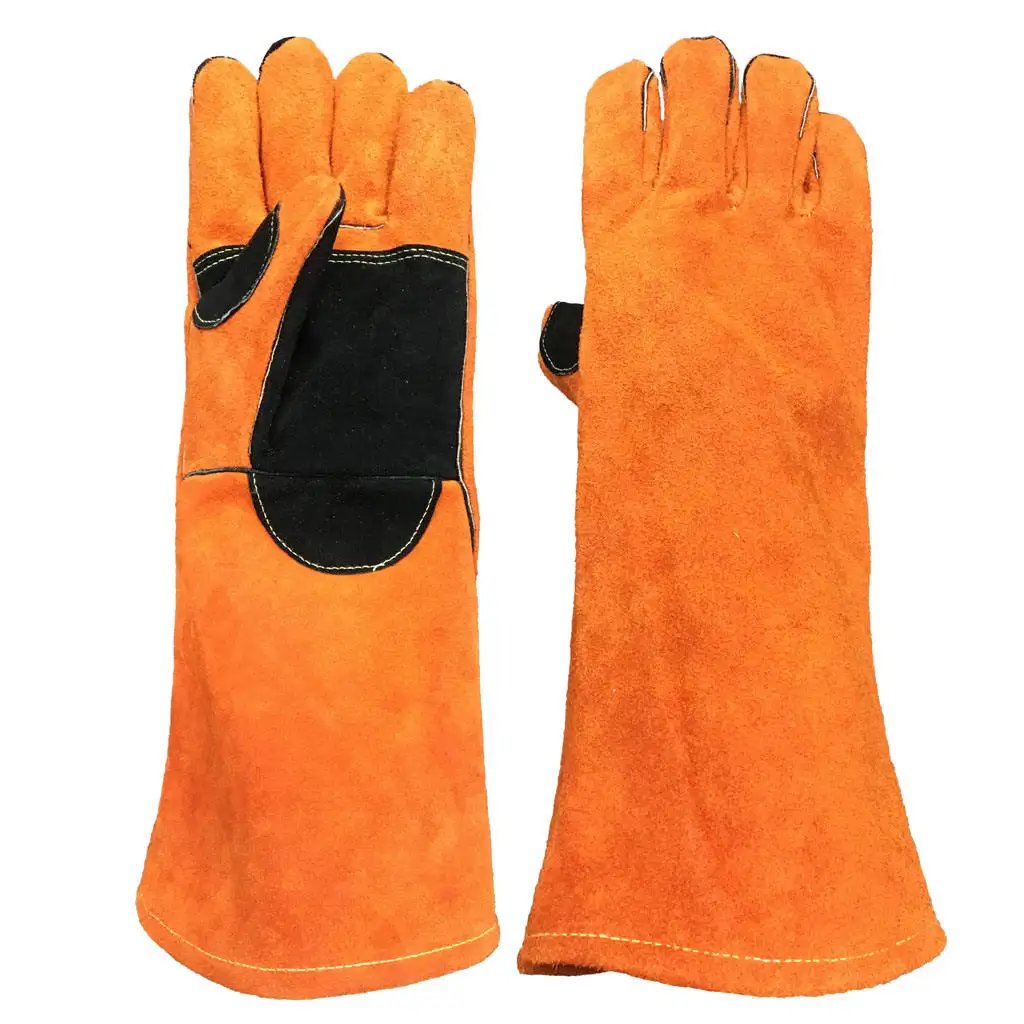 Gants de protection à double couche en cuir, gants de soudage de 40cm de long, résistants aux hautes températures et à la chaleur
