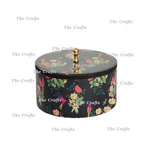 Printed Design Wooden Carved Roti <b>Box</b> For Kitchen Storage Exclusive Quality Round Shape Chapati <b>Container</b> - Product Image 2