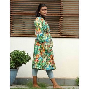 ชุดเดรสลำลองสไตล์คาฟตันลายดอกไม้สำหรับผู้หญิงชุดเดรสยาวฤดูร้อนหรูหราสำหรับผู้หญิงเสื้อคลุมกิโมโนสำหรับผู้หญิงเดินชายหาด - Product Image 2