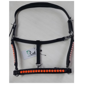 Rub International Super Soft Durable en cuir noir avec broderie de ligne argentée orange en cristal Style de selle anglaise - Product Image 1