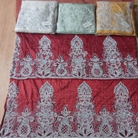 Kain George Afrika Kelas Atas Hijau Mewah Berhias Manik-Manik Berat untuk Gaun Elegan Bahan Sutra Premium