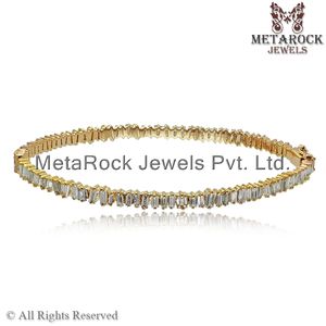 Prong Set Natural <b>Baguette</b> Diamond Solid 14k Yellow Gold Handmade Designer Bangle <b>Bracelet</b> Jewelry Wholesale - Product Image 2