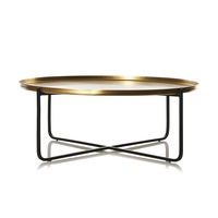 Table basse ronde en bois moderne, adaptée à l'extérieur, avec base en fer, design mid-century, meubles de salon, fabrication artisanale