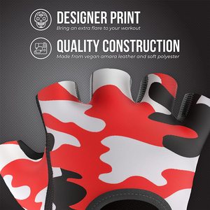 Guantes de levantamiento de pesas con estampado de camuflaje rojo para mujer, alta calidad, diseñados a medida para gimnasio y uso deportivo - Product Image 3