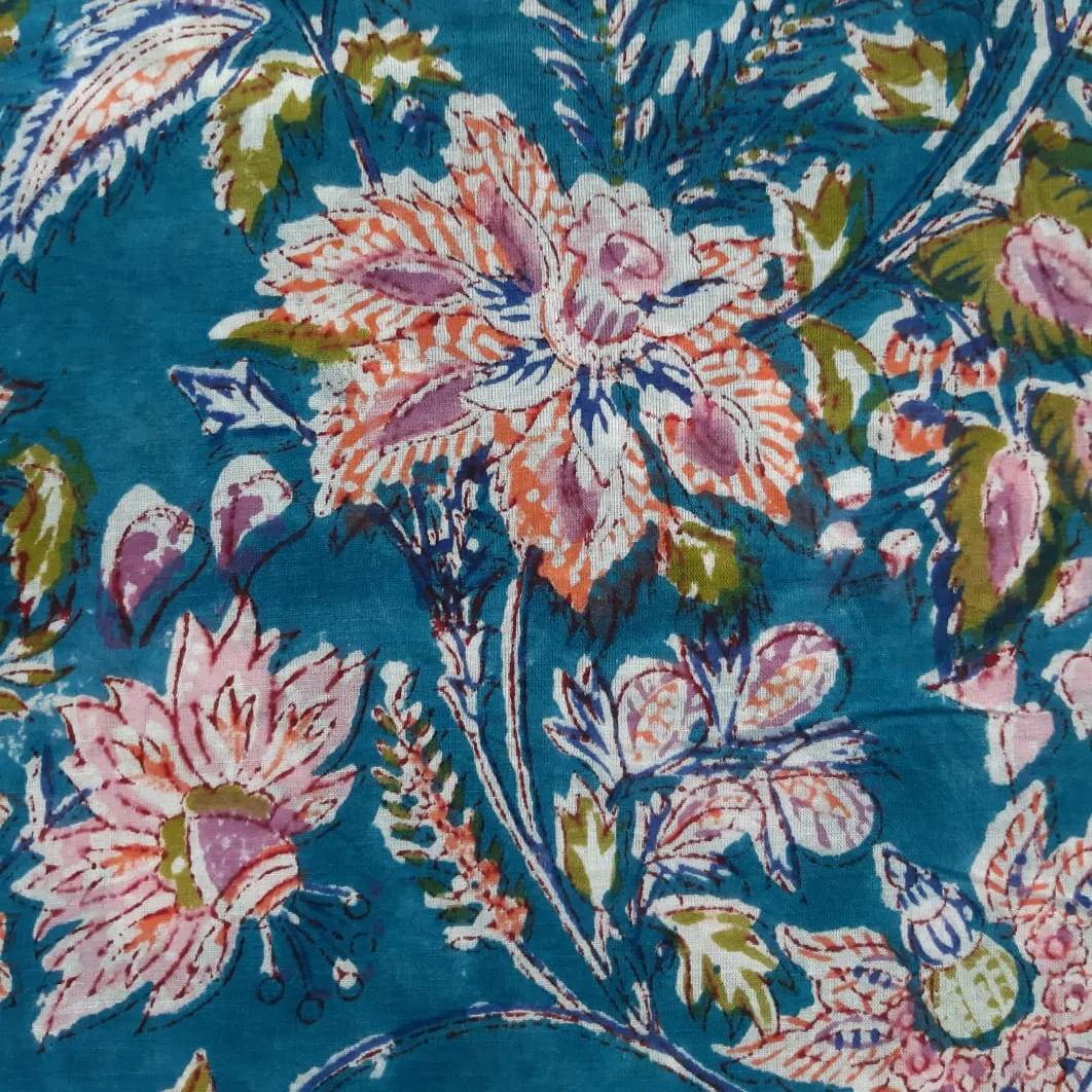 Floral Hand Block Printed Cotton Fabric For Reuse, Cotton Block Printed Causal Wear Fabric For Dress, Bags Making Cotton Fabric