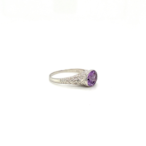 Anillo hecho a mano de Plata de Ley 925 personalizable con piedra preciosa de amatista púrpura ovalada única, joyería de boda y fiesta de alta calidad - Product Image 2