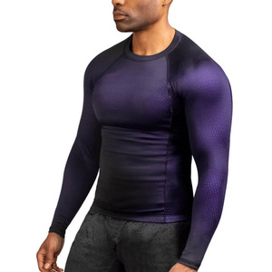 Customized Logo Private Label Men's Black Sun Protective UPF 50+ Compression Training MMA BJJ Rash Guard - Product Image 1