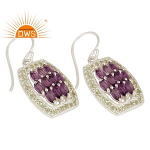 Pendientes Colgantes de Plata de Ley 925, Joyería al por Mayor, Pendientes de Piedras Preciosas de Peridoto y Amatista Naturales, Colección Clásica - Product Image 2