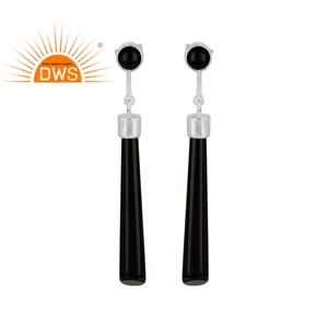 Boucles d'oreilles longues en Onyx noir naturel, 1 pièce, gros bijoux, pendentif en argent, 925 - Product Image 1