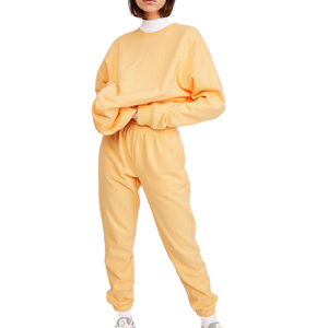 High Quality Yellow Organic Cotton Knitted Sweat Set Women Casual Oversized Pullover Sweatshirt for hot And Fitt Girls - Product Image 5