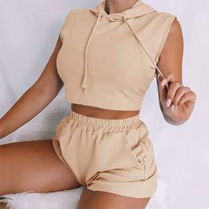 Offre Spéciale mode crop top à manches courtes femmes hoodies velours tissu rose tenues deux pièces plussize courtes ensemble Prix raisonnable - Product Image 6