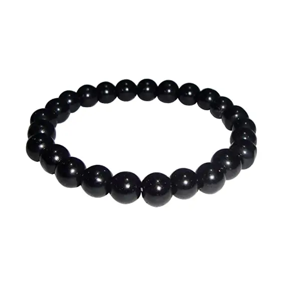 Natural 8mm Black tourmaline Energy Gemstone Beads Elastic Stretchable Bracelet Healing Power and yoga meditation