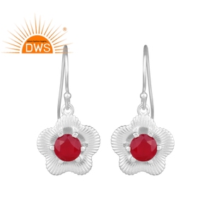 Fine 925 Sterling <b>Silver</b> <b>Dangle</b> <b>Earrings</b> for Woman's Jewelry Pink Chalcedony Gemstone Flower <b>Earring</b> Jewelry Manufacturer - Product Image 1
