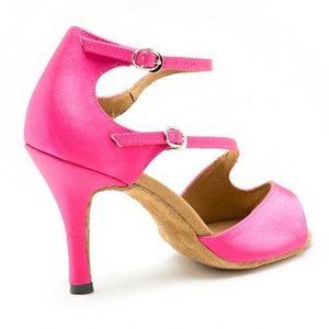 Recién llegado, zapatos de baile latino para mujer, satén de baile encantador para niñas a la moda con tacón de 8,5 cm, salón de salsa rosa - Product Image 3