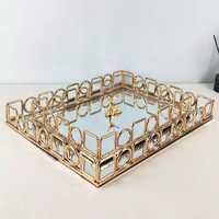 Plateau en verre rectangulaire doré en fer forgé, design moderne et écologique