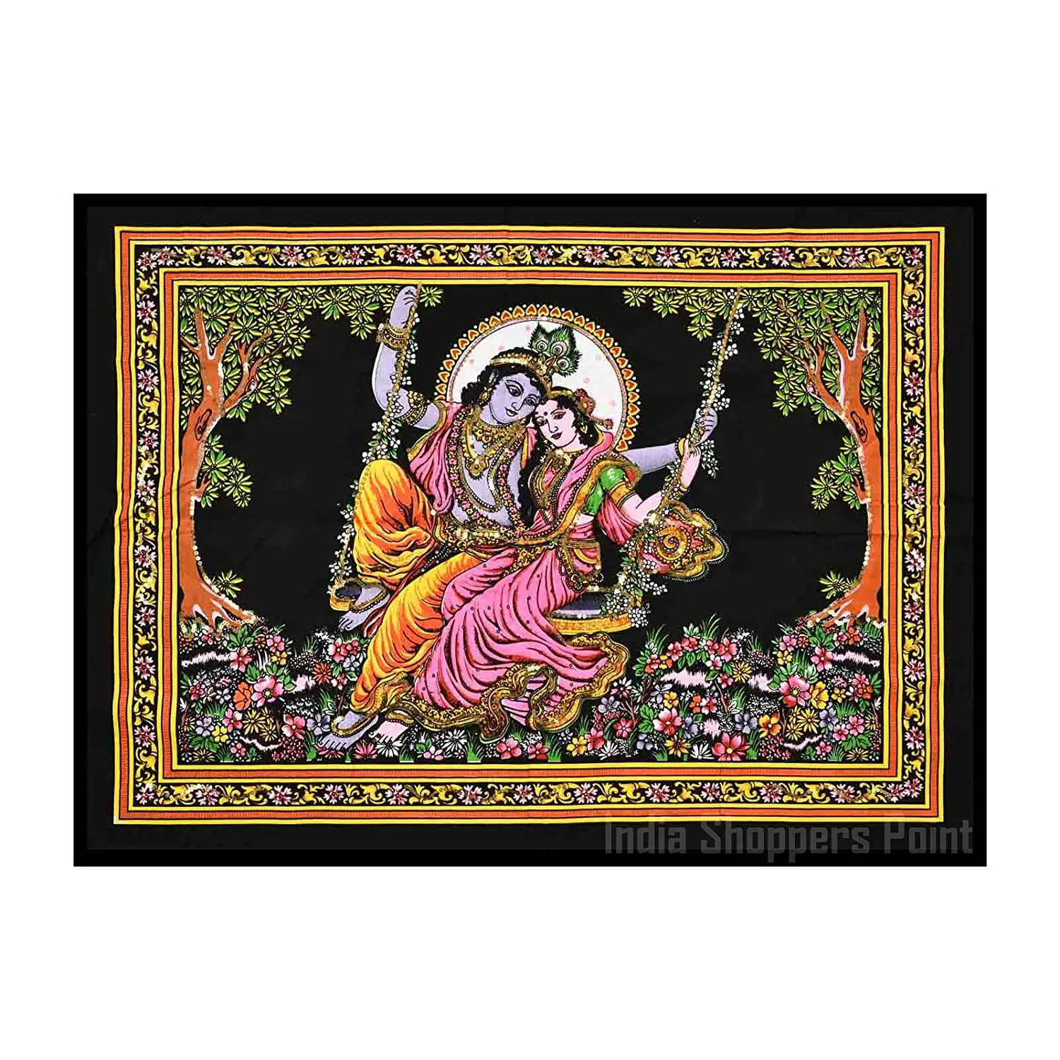 Lord Krishna & Radha jhula Indian Deity Tapestry Sequin work Batik Wall Decorative cotton Tapestry Wall Hangings Wholesale lot