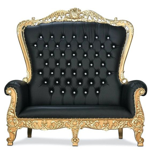 Black <b>Gold</b> Victorian Tufted Leather Loveseat Antique Style Living Room Chair - Product Image 2
