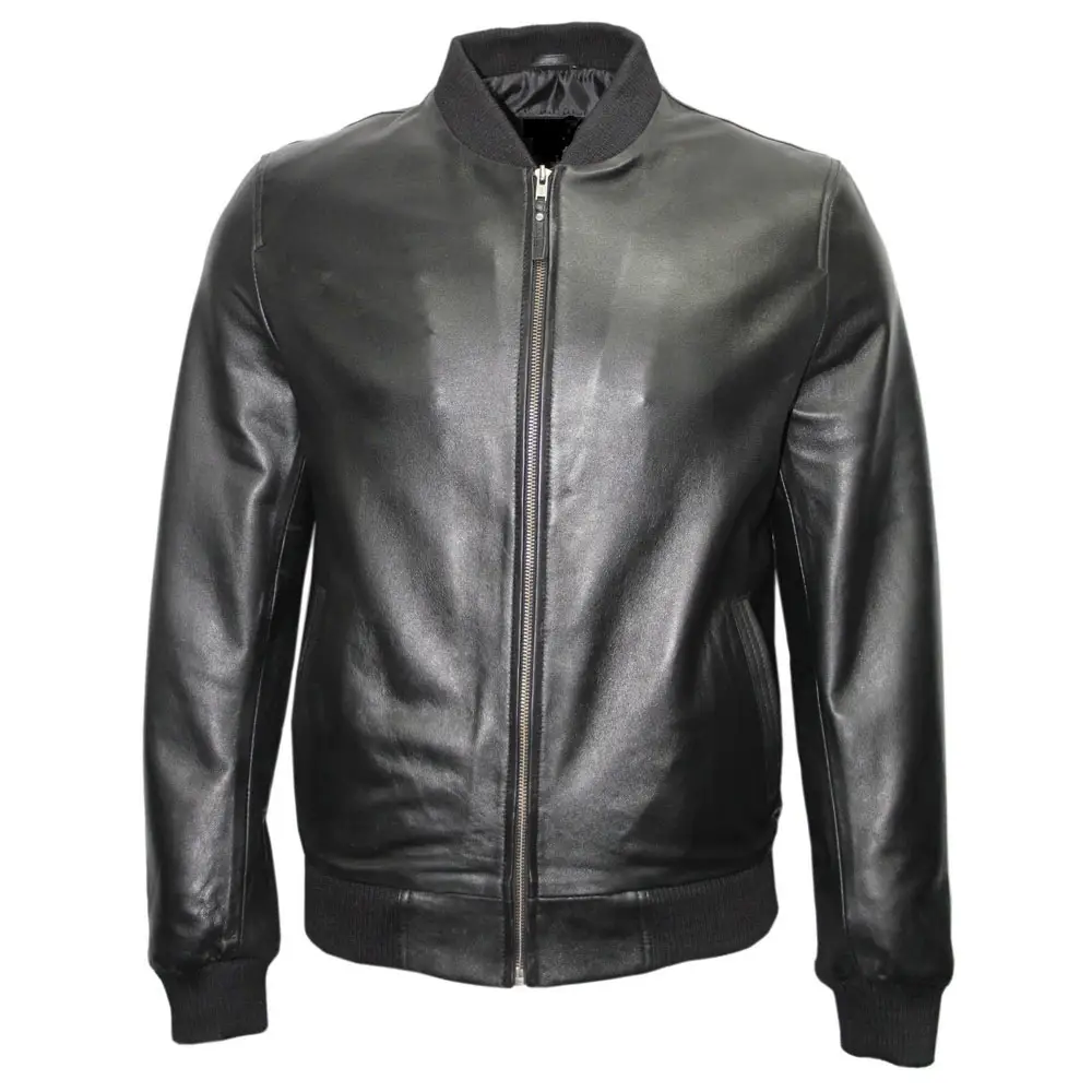 Bomber Leather Jacket With Fur Lining For Men customized / Sheep Leather Jacket For Men / Winter Leather Jacket