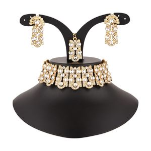 Crystal Rhinestone Choker Necklace Earrings Maang Tikka Head Chain Wedding Indian Jewelry Set for Women - Product Image 3