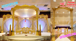 ชุด Mandap ทรงสี่เหลี่ยมสีทองสำหรับงานแต่งงาน,ชุด Mandap สีทองงานออกแบบใหม่ล่าสุด - Product Image 2