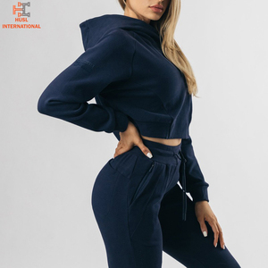 OEM Latest Manufacturer Wholesale Crop Hoodie <b>Women</b> Athletic Hoodie Thick Crop <b>Top</b> Hoodie in Bulk - Product Image 3