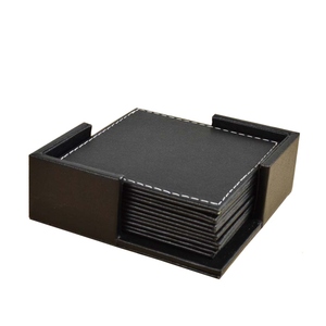 Wholesale PU Leather <b>Coaster</b> <b>Sets</b> with Holder Cheap Price Square <b>Coaster</b> Mats & Pads - Product Image 1