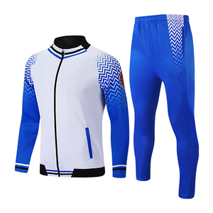 Conjunto Deportivo para Hombre con Estampado Geométrico Azul y Blanco, Chaqueta con Cremallera de Manga Larga, Traje Deportivo de Secado Rápido, Spandex y Poliéster, Ropa de Primavera - Product Image 1