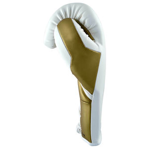 Guantes de boxeo resistentes, de cuero suave, Color blanco y dorado, con impresión de logotipo personalizado - Product Image 4