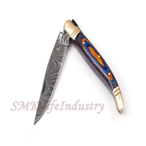 Custom Hand Forged Pocket Knife Hand Made Damascus Folding Knife with Leather Sheath Cover (smk1698) - Product Image 5