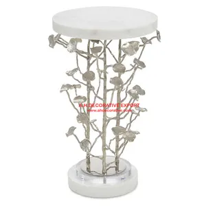 White Marble Top Side Table for Living Room Wholesale Supplier Metal Tree Leaf Side Table for Home & Bedroom Decoration