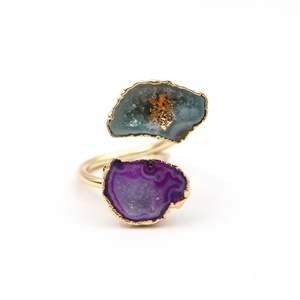 En gros Naturel Bleu & Violet Geode Druzy Pierres Précieuses Plaqué Or Fantaisie Fait Main De Forme Réglable Bague Bijoux - Product Image 2