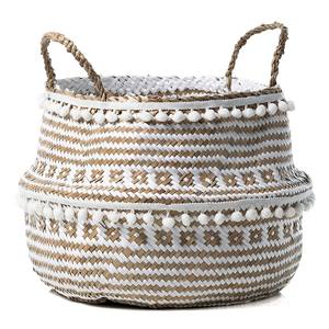 สินค้าขายดี!!! ตะกร้าหญ้าทะเลแบบพับได้สไตล์โบฮีเมียนทำมือทนทานพร้อมที่จับอเนกประสงค์ - Product Image 1
