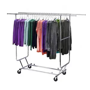 Rolling collapsible clothes rack with wheels