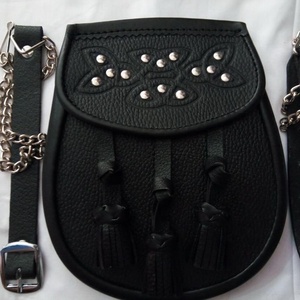 Kilt Sporran-Bolso de cuero con borlas, cuero negro, escocés - Product Image 3