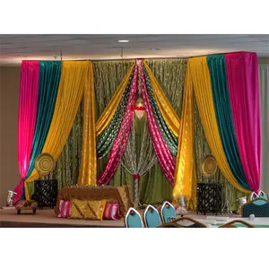 Prächtige Sangeet Stage Draping Dekoration Süd asiatische Zari Mehndi Hintergrund Vorhänge Indische Hochzeit Mehndi Bühnen hintergründe