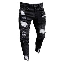 Jeans Slim déchirés pour hommes, pantalon décontracté, Stretch et moulant, avec trous à fermeture éclair, pantalon de broderie, collection