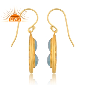 925 argent Sterling 18K plaqué or naturel Aqua calcédoine pierres précieuses crochet boucle d'oreille pour femmes bijoux pour femmes cadeau pour elle - Product Image 3