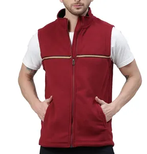 Pullar Sleeveless Hoodie Fleece Vests Gym Active Wear Clothing Maroon Wholesale Customized with Front Zipper Embroidered Mens